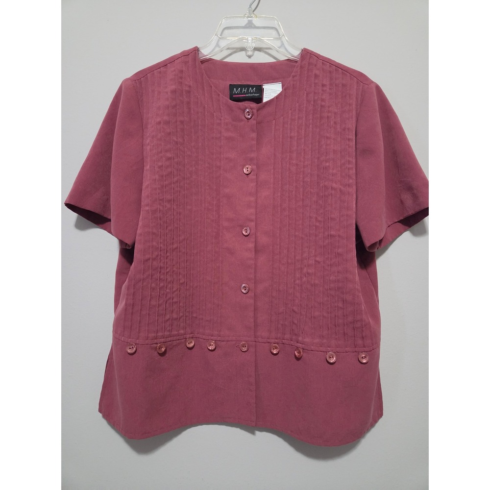 MHM Melissa Harper Womens Mauve Pink Pintuck Pleated Button Front Blouse Size 12